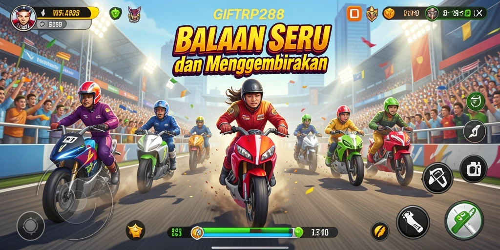 Screenshot gameplay GIFTRP288 menunjukkan aksi balapan yang seru dan mendebarkan.