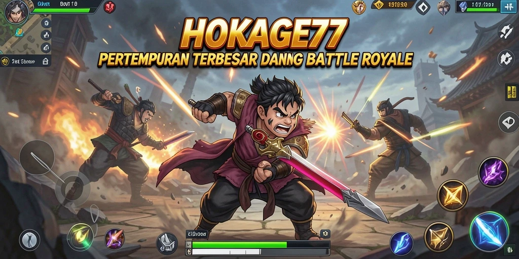 Tangkapan layar HOKAGE77 menampilkan aksi pertempuran sengit dalam mode Battle Royale.