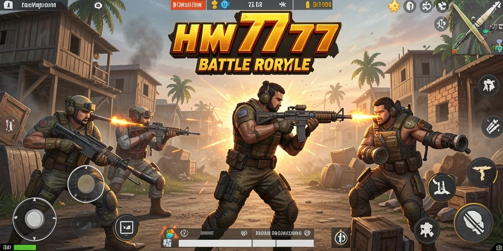 Screenshot HW777 menampilkan aksi seru dalam pertempuran Battle Royale.